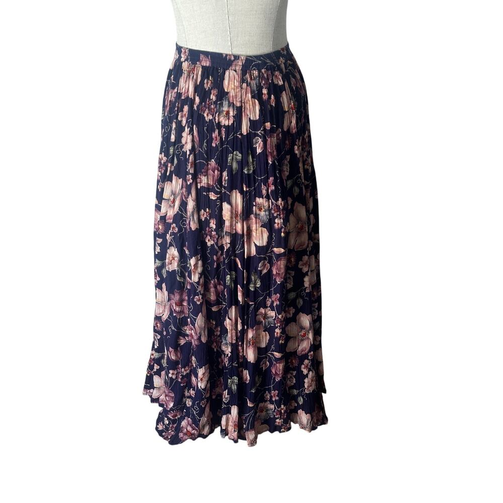 Vintage floral Navy maxi skirt cottage core garden fairy